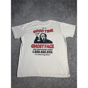 Ghost Face Shirt Mens XL Beige Halloween Good Time Call 1800666EVIL Crew Neck
